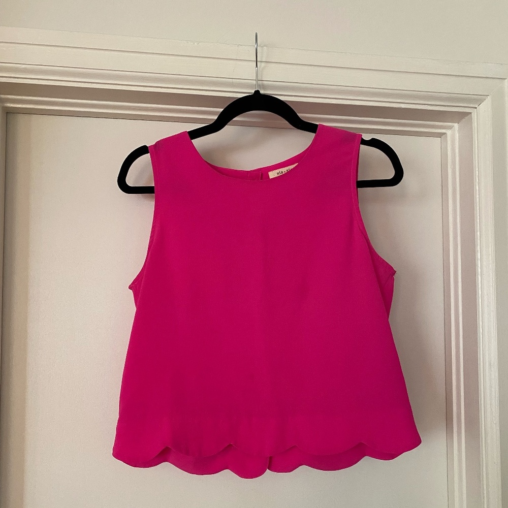 Sis Sis Hot Pink Semi-Crop top scalloped bottom